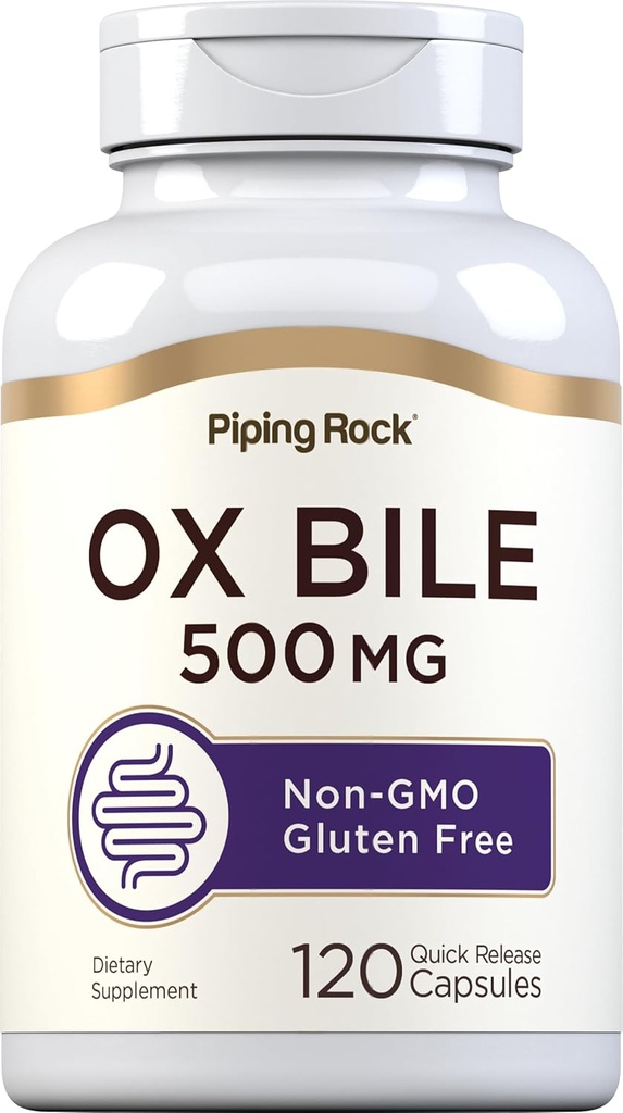 Piping Rock Ox Bile Supplement 500mg | 120 Capsules | Digestive Enzyme | Non-GMO, Gluten Free