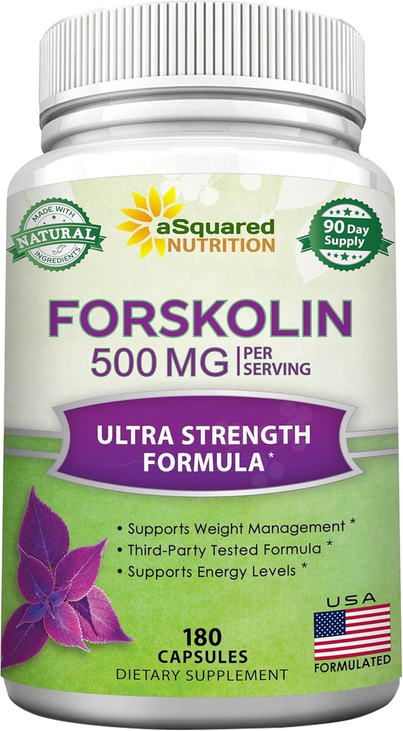 aSquared Nutrition Forskolin 500mg Max Strength-180 Capsules,Forskolin Supplement for Pure Weight Loss Fuel, Coleus Forskohlii Root - Forskolin Diet Pills, Belly Buster Fat Burner 2X Slim Trim Lose