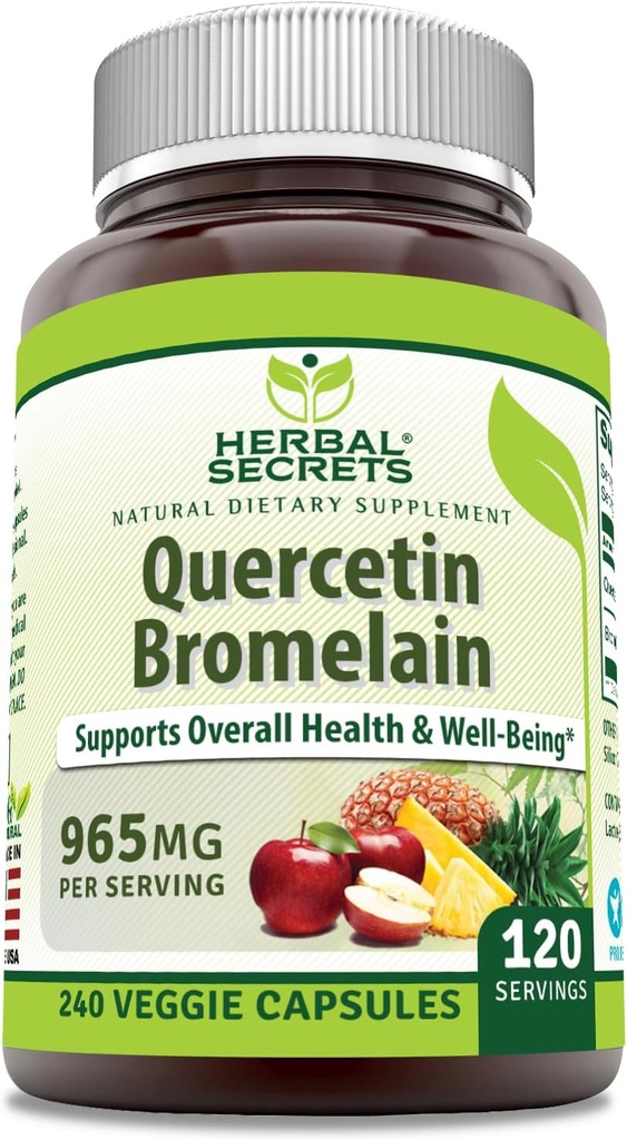Herbal Secrets Quercetin 800mg with Bromelain 165mg, Veggie Capsules Supplement | Non-GMO | Gluten Free | Made in USA (965 mg, 240, Count)
