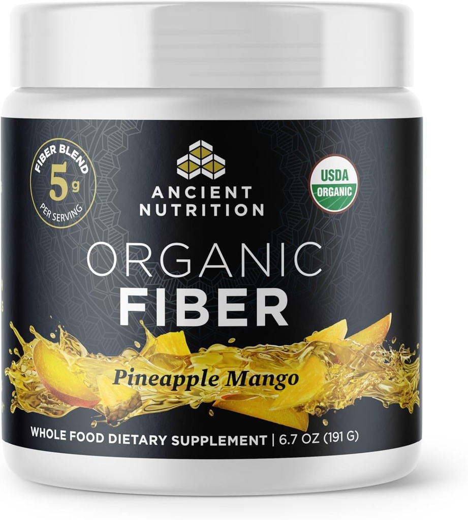Ancient Nutrition Organic Fiber Powder, Pineapple Mango, Soluble Fiber from Acacia & Konjac Root, Supports Digestive Health, Reduces Bloating, 6.4 oz