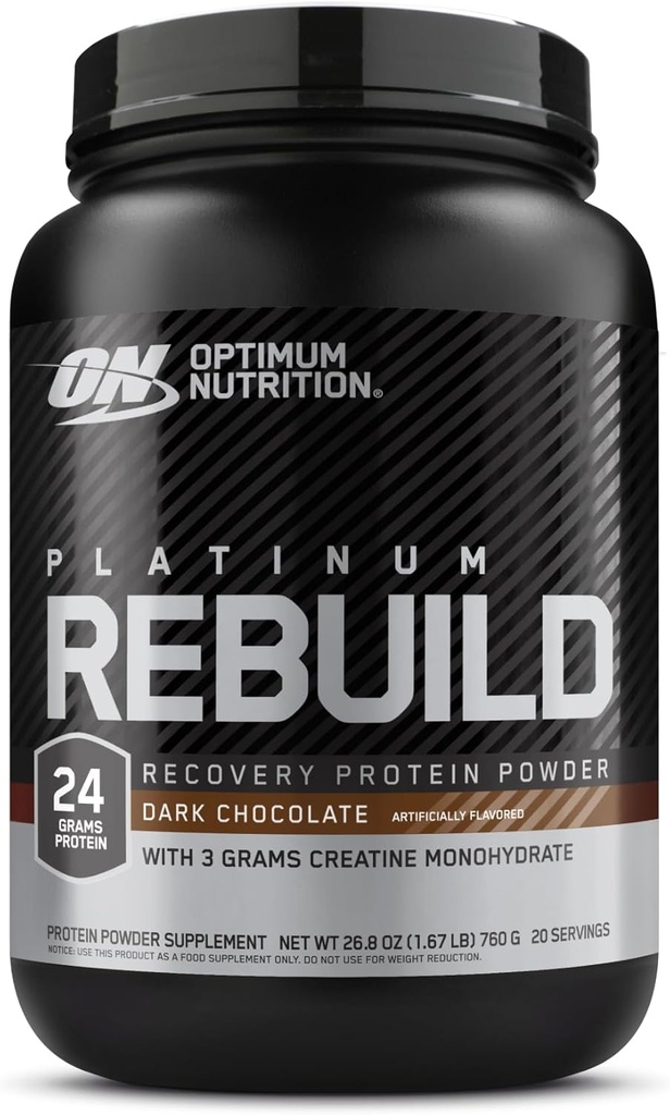 Optimum Nutrition Platinum Rebuild, Premium Platinum Blend Protein Powder with Creatine Monohydrate, Dark Chocolate, 20 Servings
