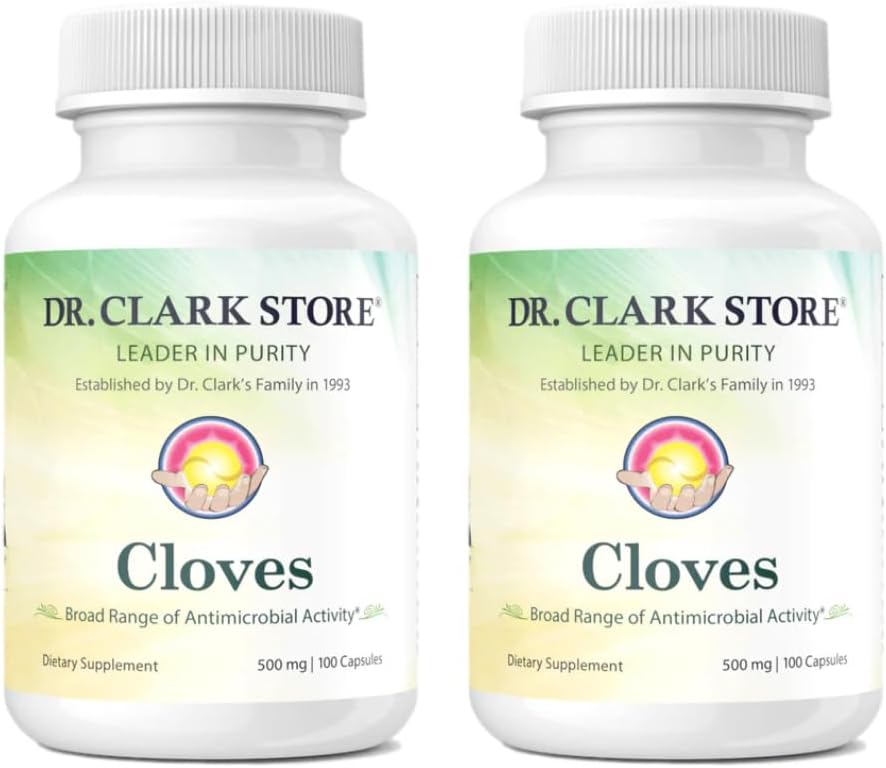 Dr Clark Cloves Healthcare Supplement - Natural Digestive Health, 500 mg, 100 Pure Gelatin Capsules 2Pack