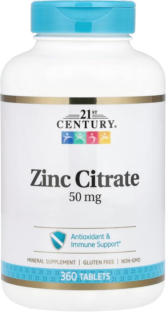 21st Century HealthCare Zinc Citrate Tablets 50mg, 360 Count, White