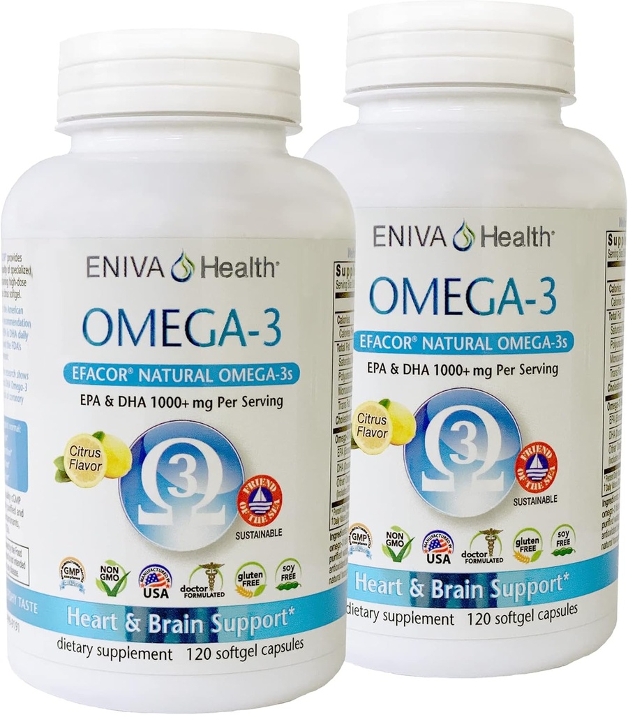 Eniva Omega-3 Fish Oil High EPA/DHA Premium Fish Oil Daily Supplement 2 Pack (240 caps)