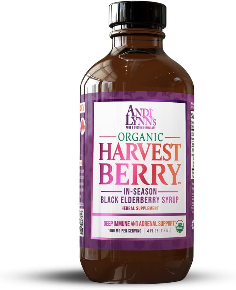Andi Lynn's Organic Harvest Berry Syrup for Kids and Adults – Real Honey Elderberry Syrup for Immune Support - Therapeutic Formula - 4 Fl. Oz (Pack of 1)