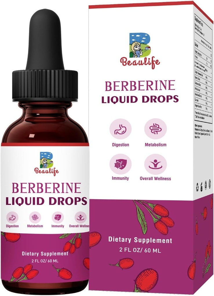 Berberine HCL Supplement - Berberine Liquid Drops with Goldenseal Root, Artichoke Leaf, Ceylon Cinnamon, Berberine Veggie Supplement for Immune, Digestion System and Heart Health Support