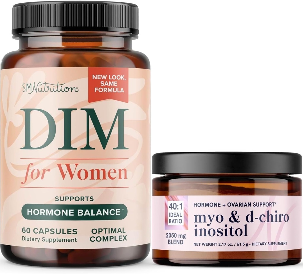 Myo-Inositol Powder Complex and Women's DIM Supplement | Hormone Balance Bundle with Ideal 40:1 Ratio Myo-Inositol & D-Chiro Inositol Powder (30 Servings) and DIM Supplement for Women (60 Servings)