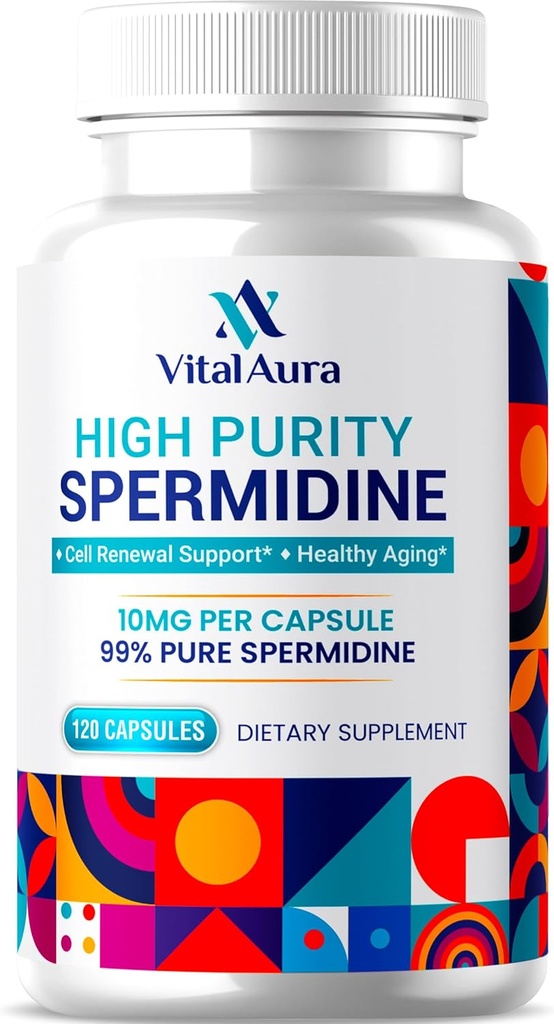 Vital Aura Spermidine Supplement - 10mg x 120 Capsules | 4 Months Supply of High Purity Spermidine for Healthy Aging, Brain and Cellular Health - 100x More Potent Than Wheat Germ Extract