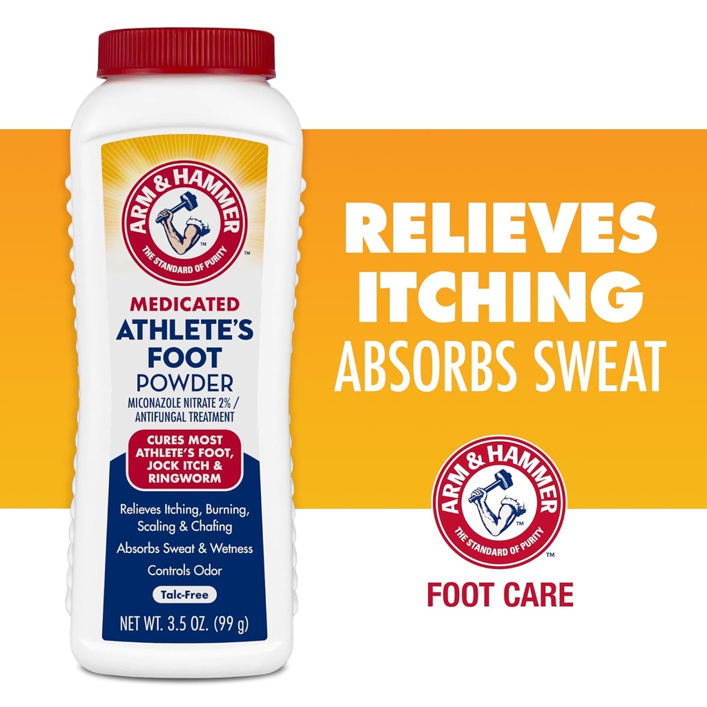 Arm & Hammer Athlete's Foot Powder - Antifungal Treatment for Feet with Baking Soda - Relieves Itching, Burning, and Odor - Clinically Proven Formula - 3.5 oz 4 Pack (4)