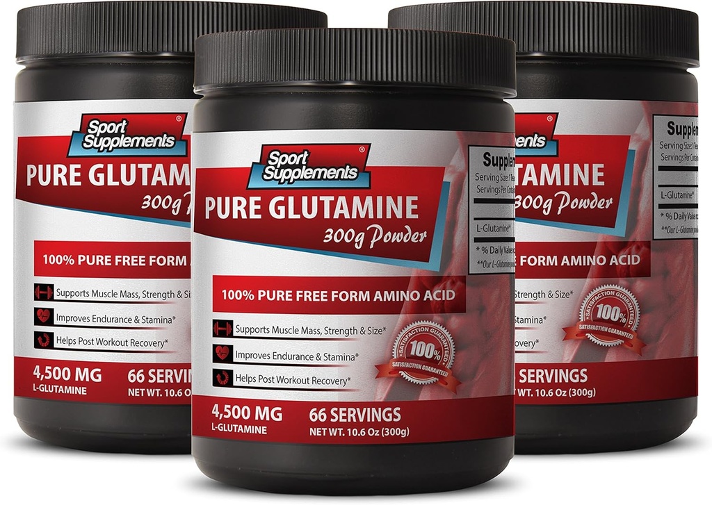 Brain and Memory Booster - Pure GLUTAMINE Powder 4,500MG - Immune Support, glutamine Powder Supplement, Energy Booster Supplements, l glutamine pre Workout, l glutamine Post Workout 3 Bottle (900g)