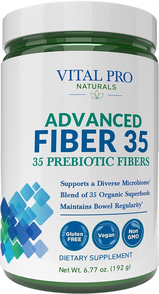 Vital Pro Naturals - Advanced Fiber 35 Powder Supplement for Dietary Support and Occasional Constipation with 35 Prebiotic Fibers and 35 Organic Superfoods for Bowel Regularity, 6.77 oz