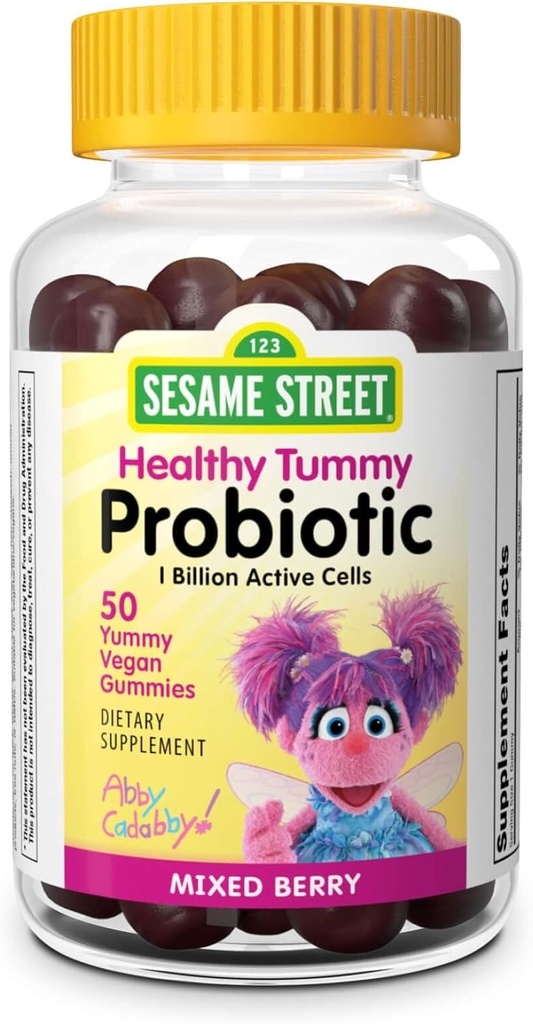 Webber Naturals Sesame Street Healthy Tummy Probiotics for Kids, 1 Billion Active Cells per Gummy, 50 Gummies, for Digestive Health, Free of Gluten, Dairy, Peanut & Gelatin, Vegan