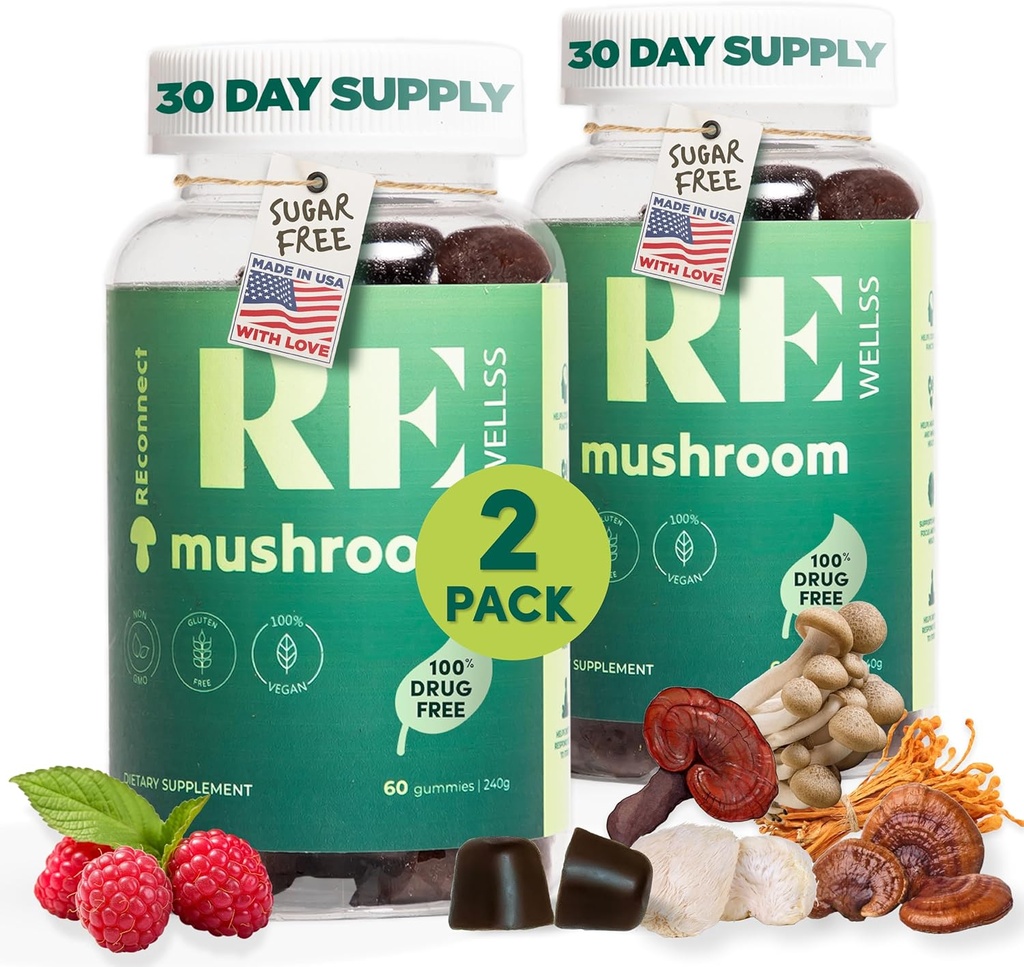 Magic Mushroom Gummies for Adults I Veg Low Carb Lion's Mane Supplement I Mushroom Supplement | Chaga Cordyceps Shiitake Turkey | Cognitive & Immune Support Boost Energy Focus Mood | 2 Pack