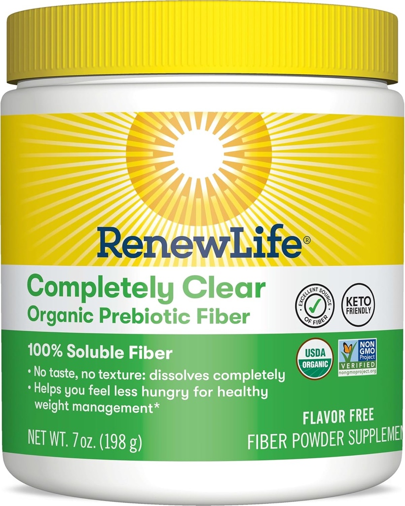 Renew Life Adult Completely Clear Organic Prebiotic Keto Friendly Fiber, Powder, 7 oz. (Package May Vary)