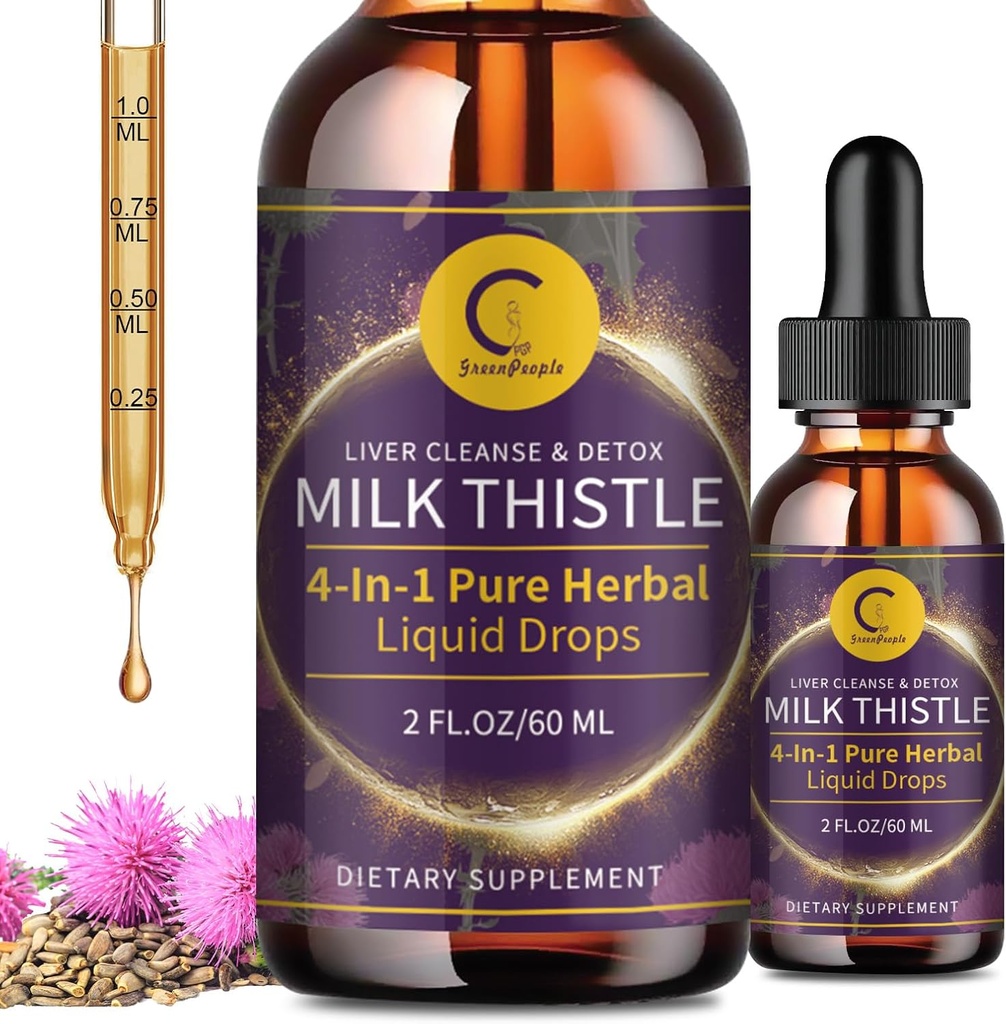 Milk Thistle Extract Drops for Liver Cleanse Detox & Repair, Liver Supplement with Dandelion Root, Artichoke and Turmeric, All-Natural Herbal Liver Support Supplement, Vegan, Non-GMO, 2 FL OZ