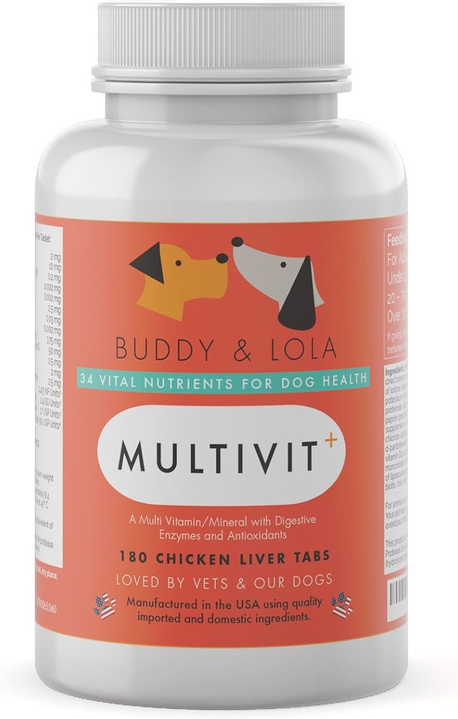 Multivitamin For Dogs Advanced Daily Supplements To Improve Dog Health Multivitamins, Nutrients, Calcium, Digestive Enzymes and Antioxidants 180 Chicken Liver Taste Chewable Tablets