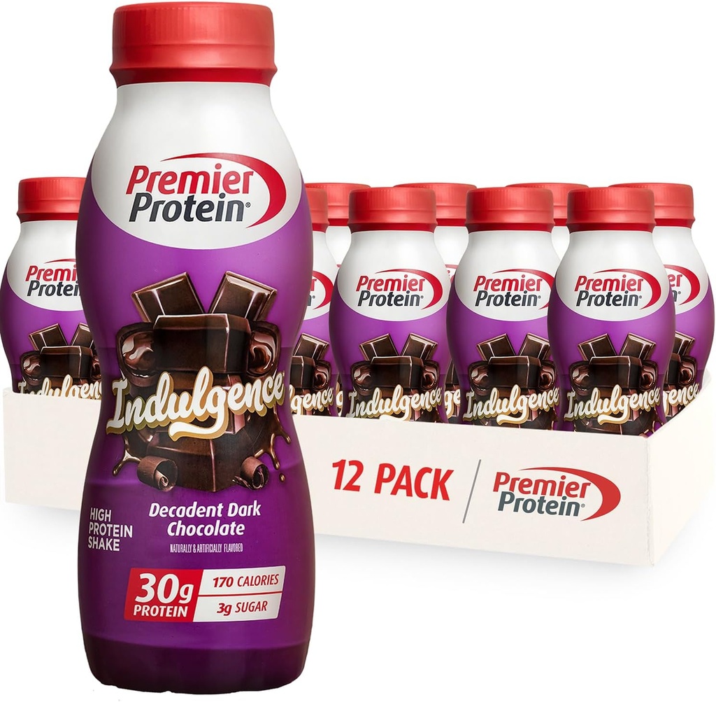 Premier Protein Indulgence Protein Shake, 30g Protein, 3g Sugar, Decadent Dark Chocolate, 11.5 fl oz, Pack of 12