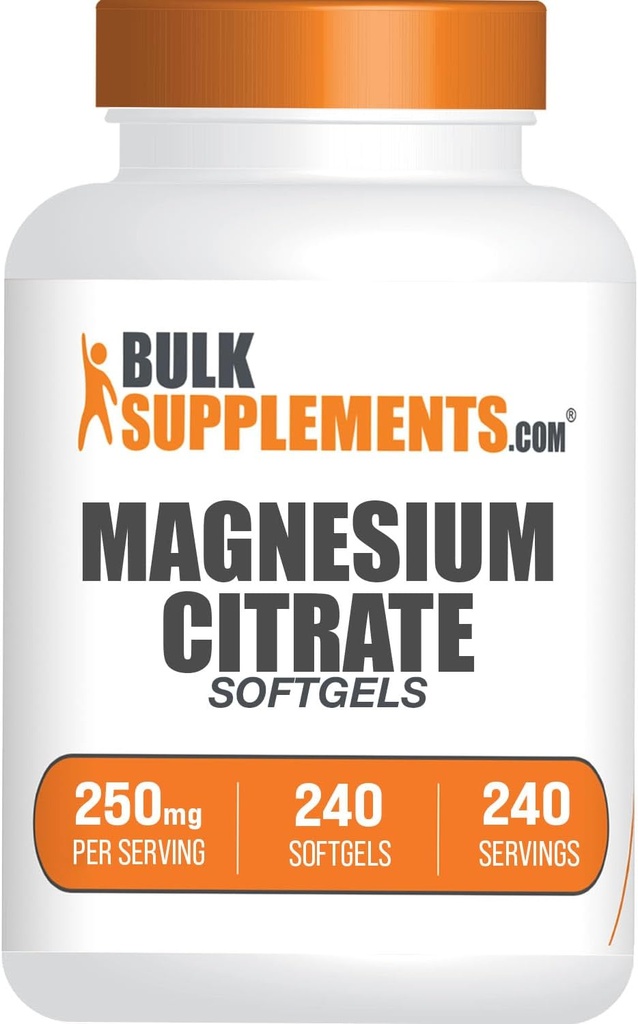 BulkSupplements.com Magnesium Citrate Softgels - Magnesium Supplement, Magnesium Citrate Supplement - 250mg (with 40mg Magnesium), Gluten Free, 1 Softgel per Serving, 240 Count (Pack of 1)