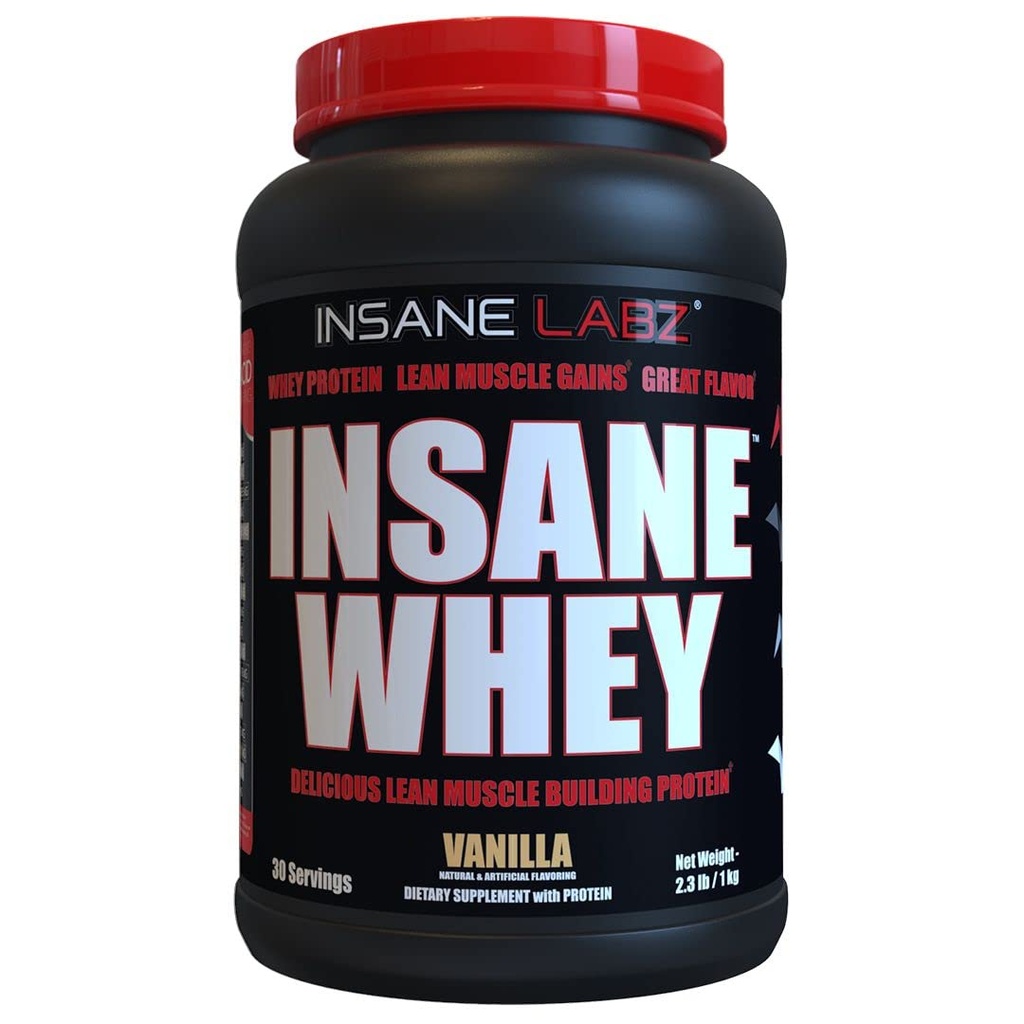 Insane Labz Insane Whey,100% Muscle Building Whey Protein, BCAA Amino Profile, Mass Gainer, Meal Replacement (Vanilla, 30 Servings)