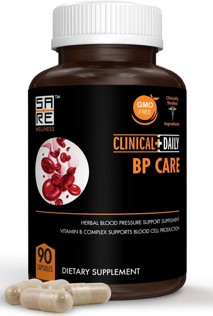 Clinical Daily BP Care - Non GMO Supplements. Hawthorne Berry BP Optimizer. Folic Acid, Niacin, Garlic, Uva Ursi, Buchu, Hibiscus, Vitamins B6 B12, C. 90 ct