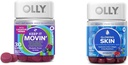 OLLY Constipation Relief Gummies with Rhubarb, Prunes, Amla Plum Berry Flavor 30ct and Glowing Skin Gummy with Hyaluronic Acid, Collagen, Sea Buckthorn 25 Day Supply Plump Berry 50 Count