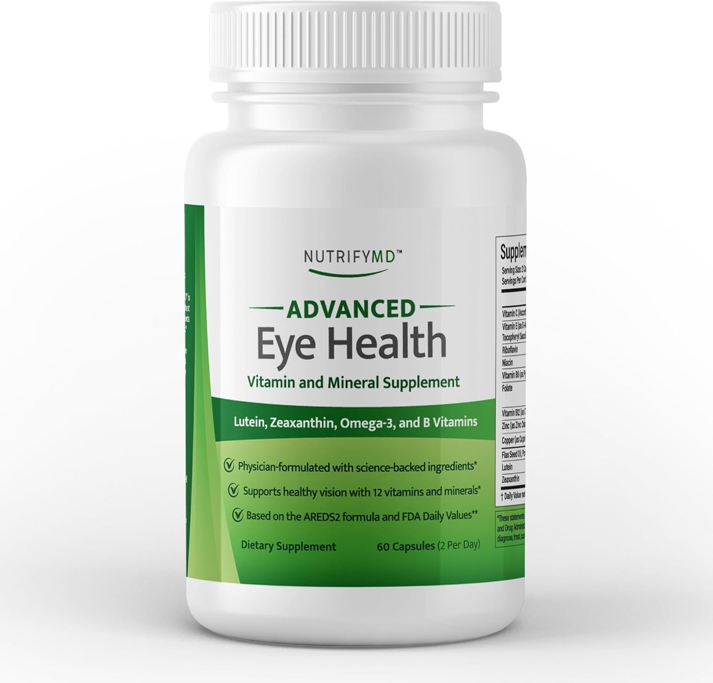 Advanced Eye Health Vitamin and Mineral Supplement with Lutein, Zeaxanthin, Omega-3, and B Vitamins - 60 Capsules