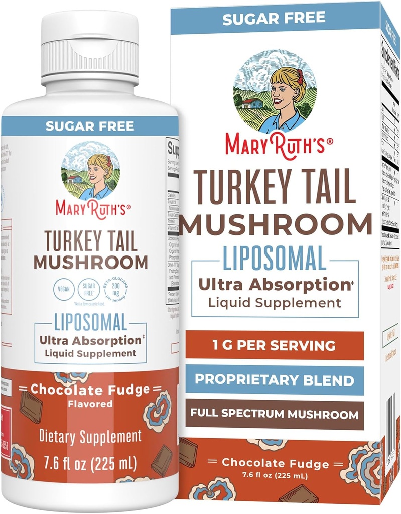 MaryRuth Organics Turkey Tail Mushroom Supplement | Ultra Absorption Liposomal | Full Spectrum | 200mg Beta-Glucans Per Serving | Vegan | 7.6 oz | 15 Servings