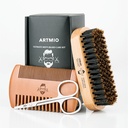 Beard Brush, Comb and Scissors Set for Men's Beard Care - Boar Bristle Hair Brush & Wooden Comb & Stainless Scissors - Beard Styling, Grooming & Shaping Tools