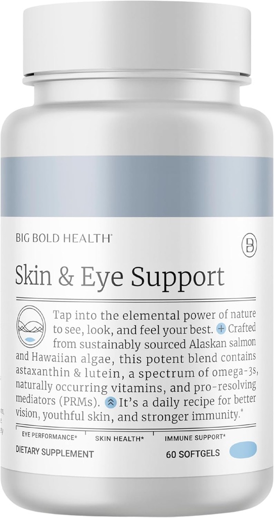 BIG BOLD HEALTH Skin & Eye Support Omega-3 Supplement with Alaskan Salmon Oil, DHA, Astaxanthin & Lutein for Vision, Skin Health & Immunity (60 Softgels)