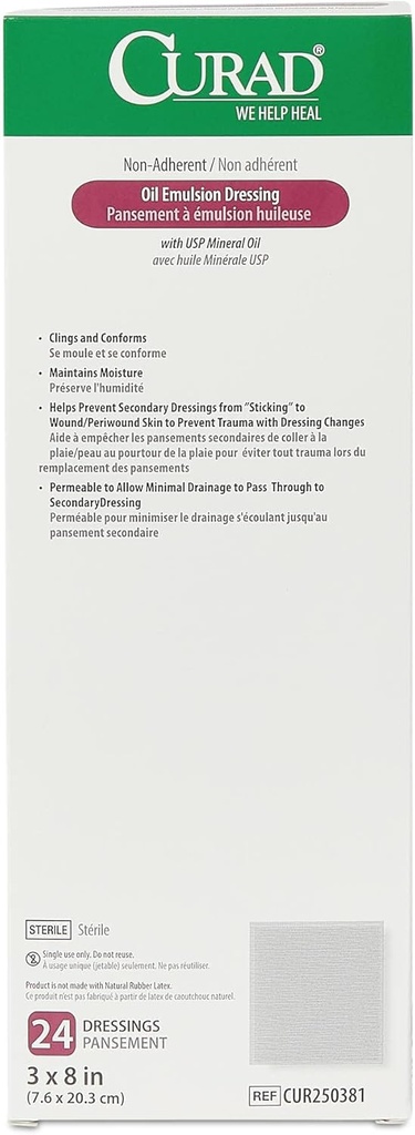 CURAD Oil Emulsion Dressing, 3" x 8" Non-Adherent Gauze, 24 Count (Pack of 6)