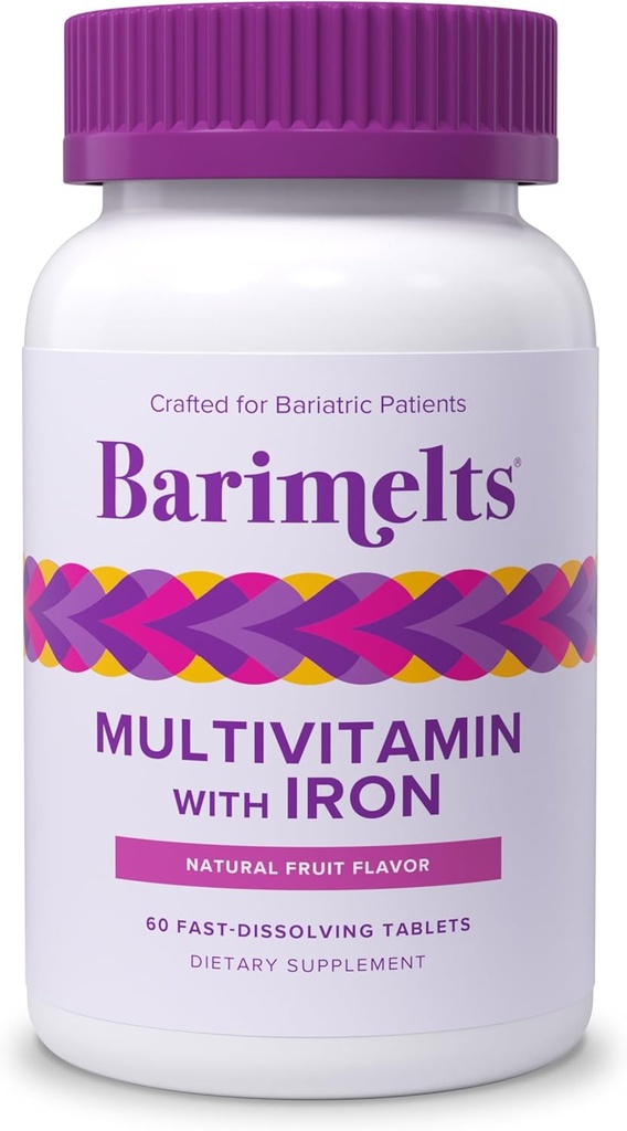 BariMelts Bariatric Multivitamin with Iron, 60 Fast-Dissolving Tablets (1-Month Supply), Sugar-Free Bariatric Vitamins for Women, Natural Fruit Flavor​