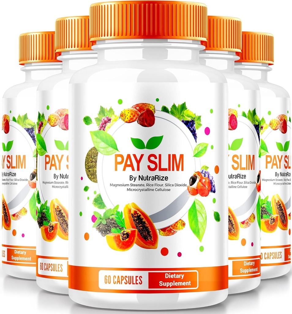NutraRize (5 Pack) Pay Slim Capsules, PaySlim All-Natural Supplement for Healthy Weight Loss, Premium Formula to Achieve Body and Fitness Goals, Official Reviews (300 Capsules)