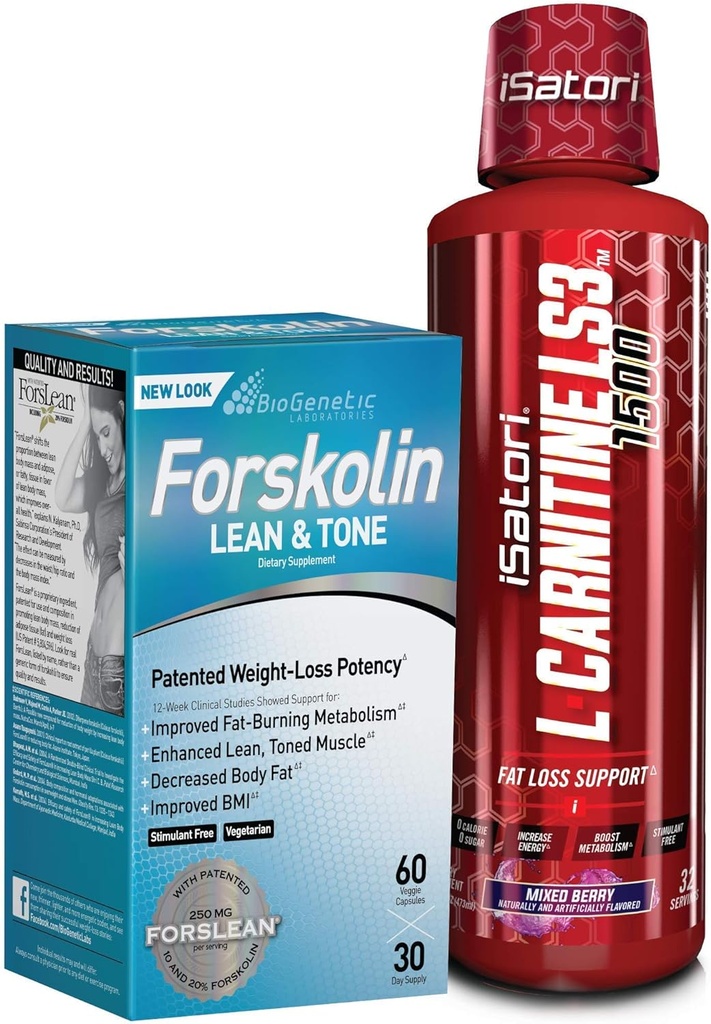 iSatori L-Carnitine LS3 Mixed Berry 1500mg (32 Servings) & BioGenetic Labs Forskolin Lean & Tone