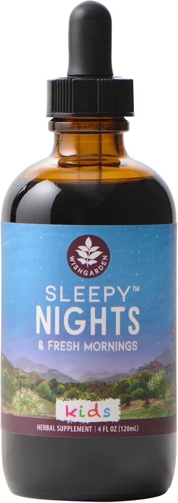 WishGarden Herbs Sleepy Nights for Kids - All-Natural Herbal Sleep Aid Tincture Without Melatonin, Organic Sleep Supplement with Passionflower & Scullcap, Supports Safe and Restful Deep Sleep, 4oz