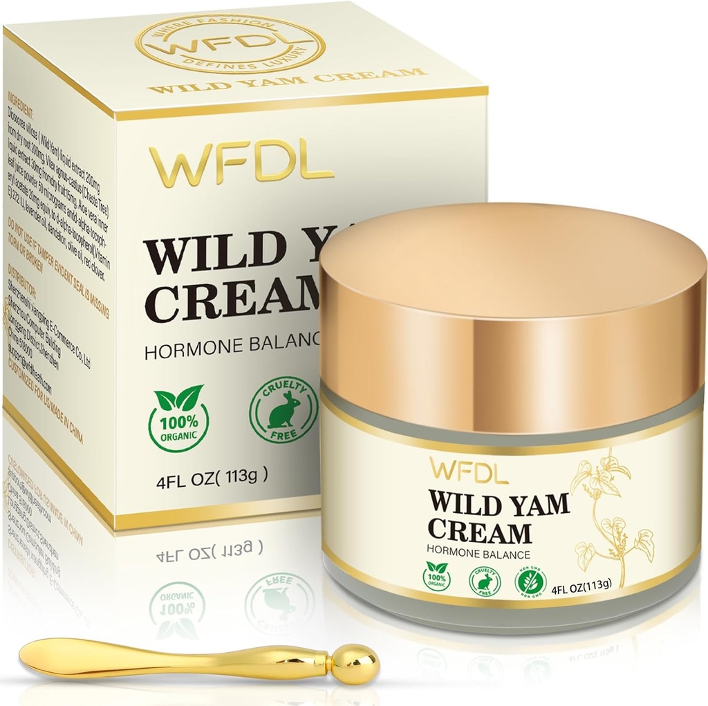 Organic Wild Yam Cream with Red Clover, Moisturizing Cream for Women, Includes Applicator (4 Ounce)
