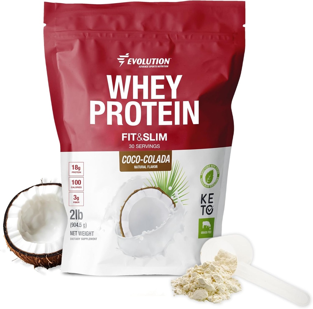 Evolution Advance Nutrition Fit & Slim Blend – Grass-Fed Whey Protein Powder for Easy Digestion, Keto-Approved, Non-GMO, Stevia Sweetened, Natural Flavor – 2 Pounds (Coco-Colada)