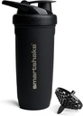 Smartshake Reforce Stainless Steel Protein Shaker Bottle - Non Insulated Unisex Gym Bottle | Metal Shaker Bottles - 900 ml | 30 oz - Leakproof Screw-On Lid - DEHP & BPA Free (Black)
