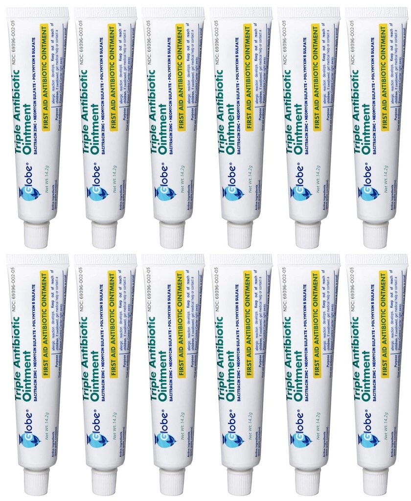 Globe (12 Pack) Triple Antibiotic First Aid Ointment 1 oz, First Aid Antibiotic Ointment, 24-Hour Infection Protection, Wound Care Treatment for Minor Scrapes, Burns and Cuts