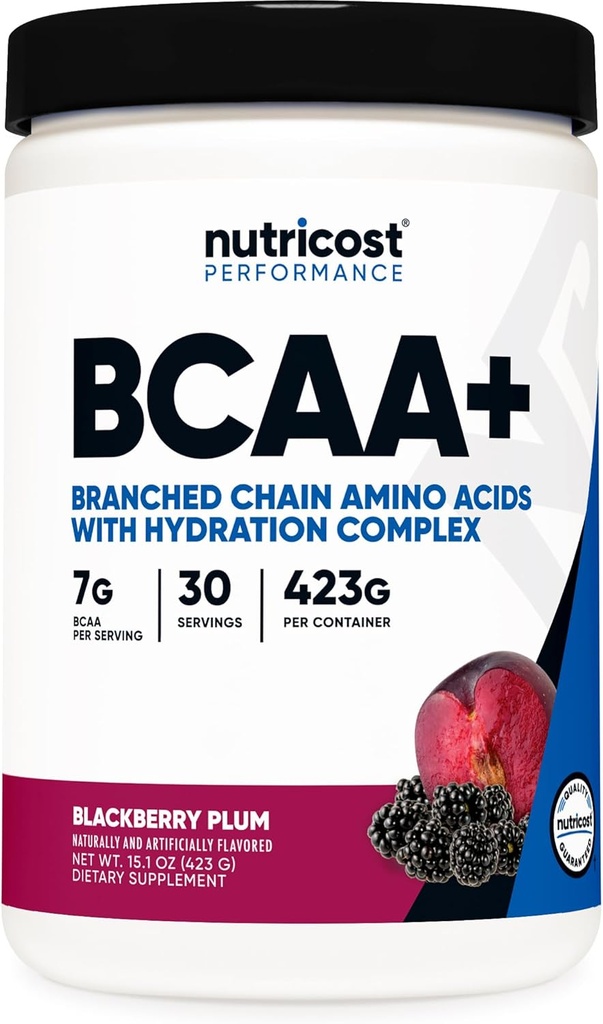 Nutricost BCAA Active with Glutamie, Citrullie, and Coconut Hydration Powder (BlackBerry Plum) 30 Servings - Branched Chain Amino Acids with Hydration Complex - Gluten-Free, Non-GMO