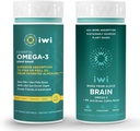 Iwi Omega-3 Essential & Brain Omega-3 Bundle, 30 Servings, Vegan Plant-Based Algae Omega 3 with EPA + DHA, Krill & Fish Oil Alternative, No Fishy Aftertaste