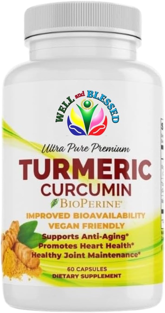 Turmeric Curcumin Supplement with BioPerine - 60 Capsules - Organic Turmeric Root Extract - Vegan Friendly, Enhanced Absorption, Daily Joint and Heart Support