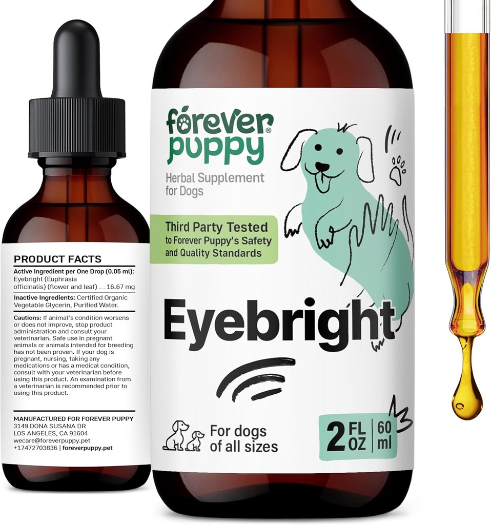 Forever Puppy Eyebright Drops for Dogs - Eyebright Herb Tincture for Soothing Eyes Irritation - Liquid Eye Health Support Supplement for Dogs of All Breeds & Sizes - 2 oz