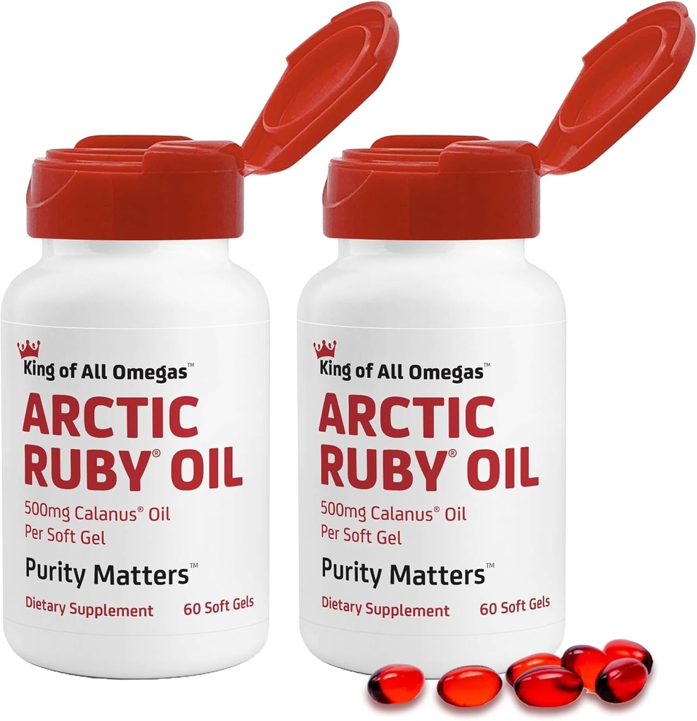 Arctic Ruby Oil - Omega 3 Supplement with Astaxanthin 2mg - Contains Essential Fatty Acids & Antioxidants - Supports Heart, Brain, Eye, Skin, Joint & Immune Health - 60 Softgels (2 Pack)