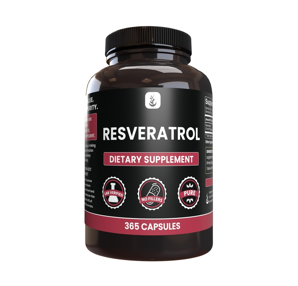 PURE ORIGINAL INGREDIENTS Resveratrol, (365 Capsules) No Magnesium Or Rice Fillers, Always Pure, Lab Verified