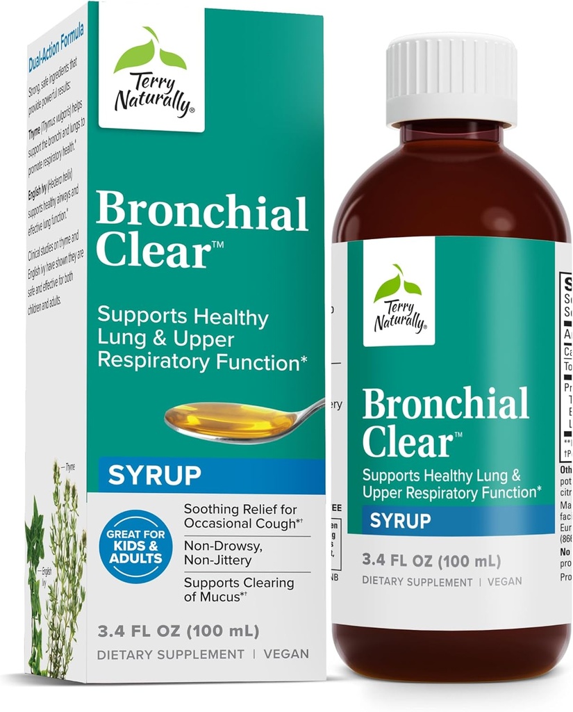 Terry Naturally Bronchial Clear Liquid - Respiratory Support for Bronchial & Lung Health - Bronchial Support for Respiratory Health - Healthy Lung Support Supplement for Adults & Children - 3.4 fl oz