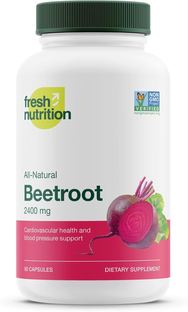 Fresh Nutrition Organic Beet Root Capsules - 2400mg Potent Dosage - Antioxidant Support - Vegan, Non GMO, Gluten-Free - 90 Capsules