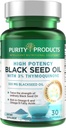 Purity Products High Potency Black Seed Oil - Double Strength + Cold Pressed - 3% Thymoquinone - 500 mg Black Cumin Seed Oil - Omega 6 + 9 Essential Fatty Acids - Easy to Swallow - 30 Mini Softgels