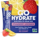 GoHydrate Low Sodium Electrolytes Powder Packets Sugar Free - Instant Hydration Daily Drink Mix - Zero Sugar Water Flavor Packet Singles with Vitamin D - (Strawberry Lemonade, 30 Packs)