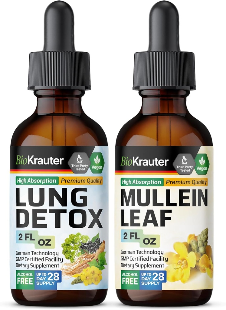 BIO KRAUTER Lung Detox Tincture 2 Fl. Oz. & Mullein Tincture 2 Fl. Oz.