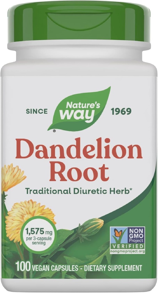 Nature's Way Dandelion Root, Traditional Diuretic Herb*, Vegan Dandelion Root Capsules, 100 Count (Packaging May Vary)